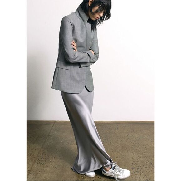 Nili Lotan Gray Classon Sharkskin Single Breasted Wool Jacket Blazer Sz 6 - Picture 2 of 13